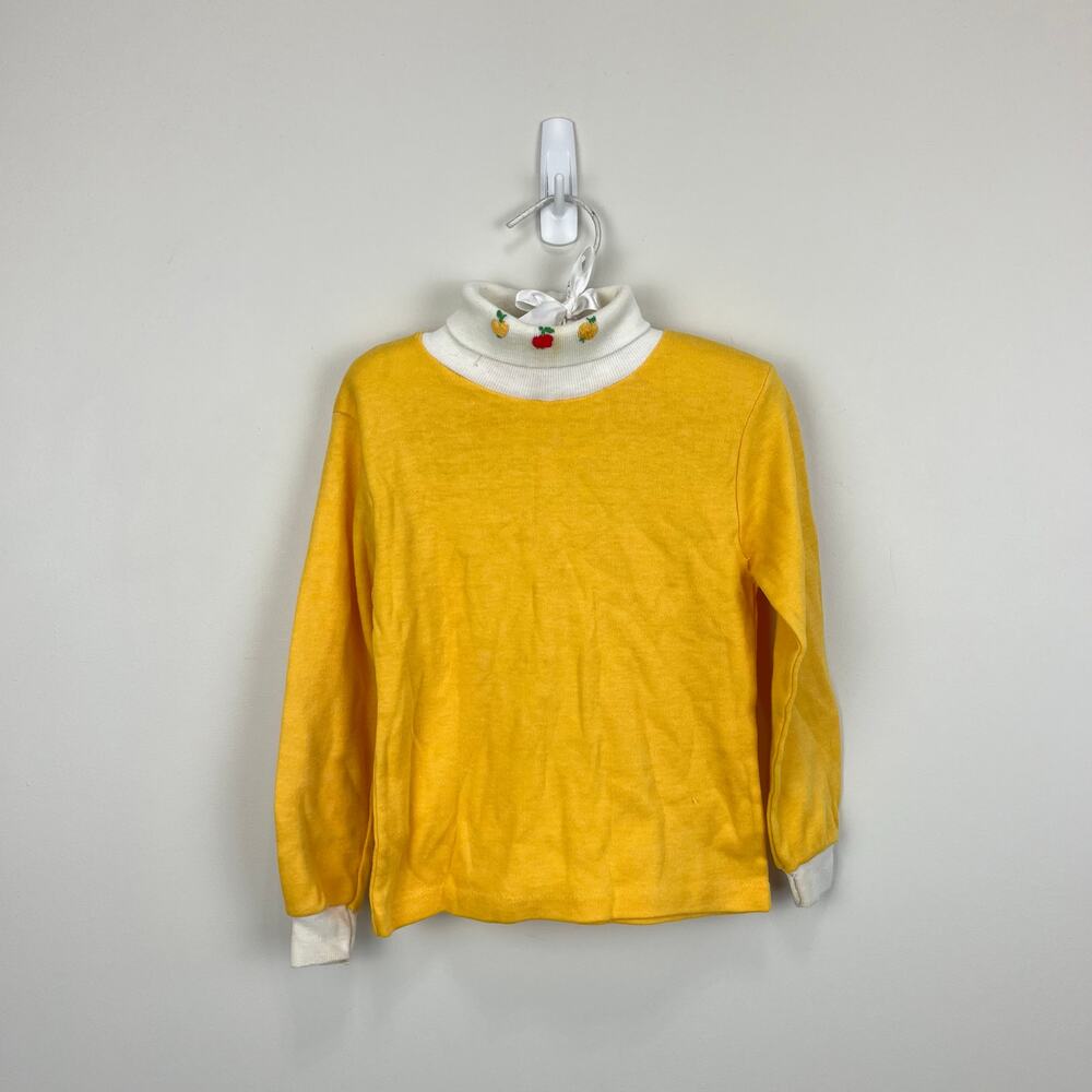 Vintage Sears Yellow Fruit Turtleneck Medium 4-5